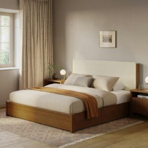 Cassie King Upholstered Storage Bed - Smoked Oak and Taupe Chenille