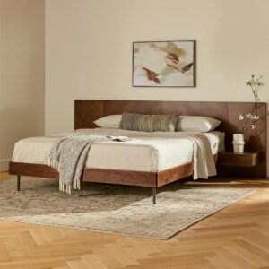 Nera California King Low Profile Bed with Nightstands Set - Walnut