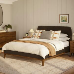 Rosin Queen Upholstered Bed - Walnut and Valor Brown