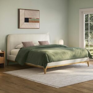 Rosin Queen Upholstered Bed - Natural Oak and Sand Ivory