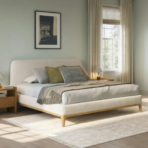 Rosin King Upholstered Bed - Natural Oak and Sand Ivory