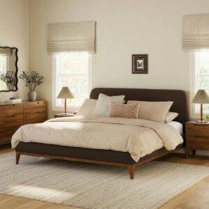 Rosin King Upholstered Bed - Walnut and Valor Brown