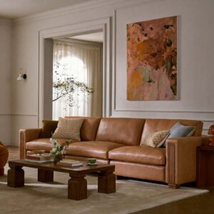 Tan France Kagan Leather Extended Sofa