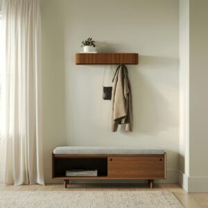 Liv 32" Shelf and Coat Rack - Brass and Walnut