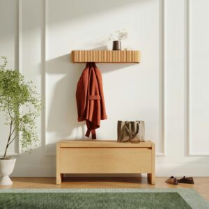 Liv 32" Shelf and Coat Rack - Brass and White Oak