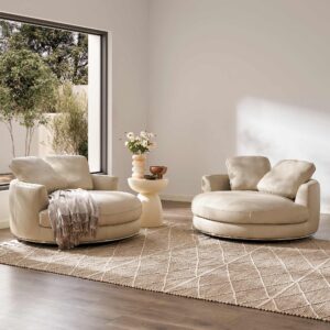 Hamilton Leather Round Swivel Chair and a Half