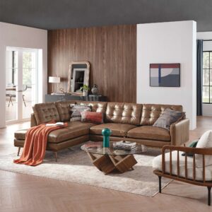 Isaac Leather Bumper Chaise Sectional Couch with Ottoman