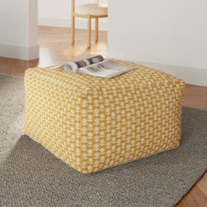 Priya 25.5" Pouf - Yellow Blockprint