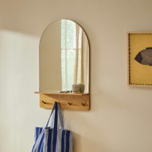 Williams 24" Shelf, Coat Rack, and Mirror - Brass and Oak