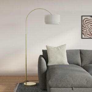 Zebu Small Linen Floor Lamp - Brass