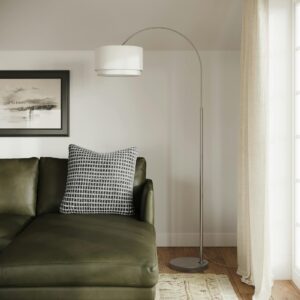 Zebu Small Linen Floor Lamp - Brushed Nickel