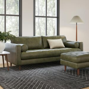 Sven 88" Tufted Leather Sofa - Charme Green