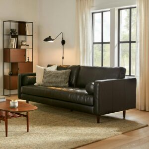 Sven 88" Tufted Leather Sofa - Oxford Black