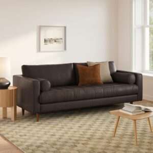 Sven 88" Tufted Leather Sofa - Lucia Dark Brown