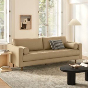 Sven 88" Tufted Leather Sofa - Lucia Stone