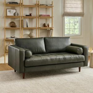 Sven 72" Tufted Leather Loveseat - Charme Green