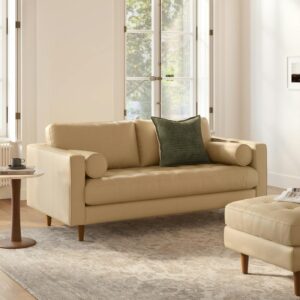 Sven 72" Tufted Leather Loveseat -  Lucia Stone