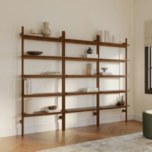 Heidi 99.75" Three-Piece Shelving Unit Set - Walnut