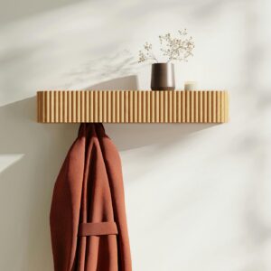 Liv 32" Shelf and Coat Rack - Brass and White Oak