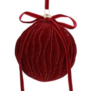 Glass Bauble 10cm - Burgundy Velvet Waves & Velvet Bow