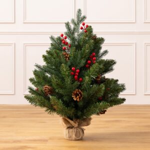 2ft Mini Artificial Christmas Tree with Pine Cones & Berries