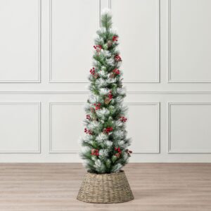 Artificial Frosted Pencil Christmas Tree with Pine Cones & Berries