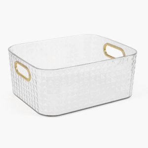 Elegant Clear Plastic Container with Gold Handle – Diamond Design