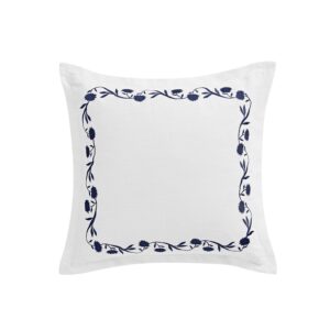 Adeline Midnight Blue Floral Embroidered Cotton Cushion