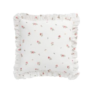 Darcy Rose Ivory White Ruffle Floral Embroidered Linen Blend Cushion