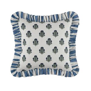 Eliza French Blue Floral Ruffle Linen Blend Cushion