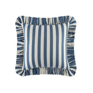 Eliza French Blue Striped Ruffle Linen Blend Cushion