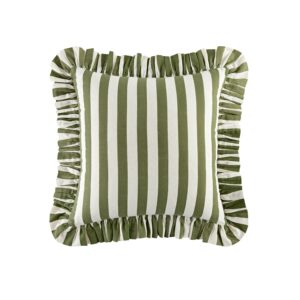 Eliza Olive Green Striped Ruffle Linen Blend Cushion