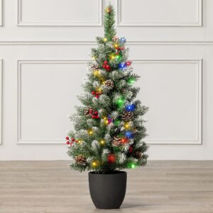 3ft Pre-Lit Potted Artificial Christmas Tree with Pine Cones & Berries