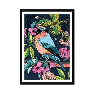 Cherry Blossom Neon Bullfinch Fine Art Print