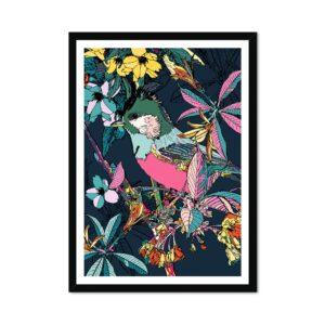Cherry Blossom Neon Coal Tit Fine Art Print
