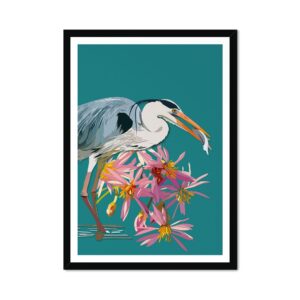 Sea Aster Grey Heron Teal Fine Art Print