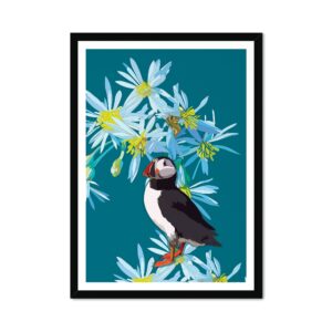 Sea Aster Puffin Teal Fine Art Print