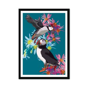 Sea Aster Puffins Teal Fine Art Print