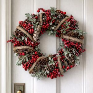 Christmas Wreath with String Holly & Cones