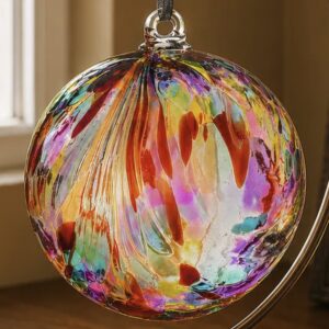 Hand Blown Glass 10cm Friendship Ball - Feather Design - Multicoloured