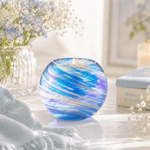 Hand Blown Glass Tealight Holder - Blue