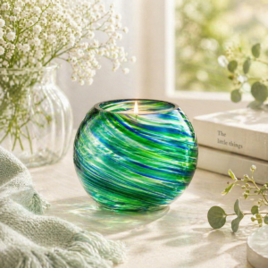 Hand Blown Glass Tealight Holder - Green