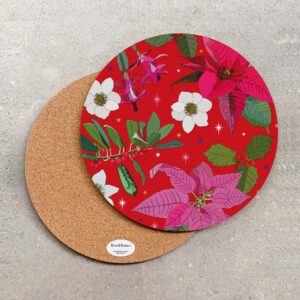 Large Round Serving Board Christmas Poinsettia