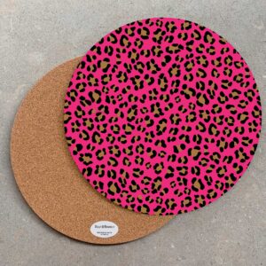 Large Round Serving Board Hot Pink Leopard Print