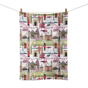 Colourful London White Organic Cotton Tea Towel
