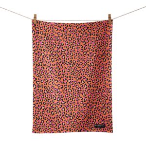 Coral Leopard Print Organic Cotton Tea Towel
