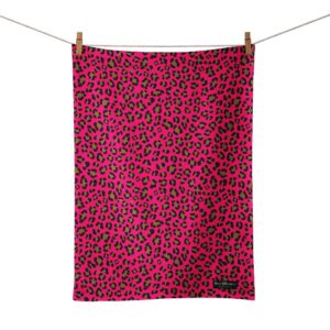 Hot Pink Leopard Print Organic Cotton Tea Towel