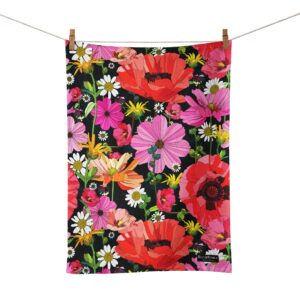Summer Poppies Black Organic Cotton Tea Towel